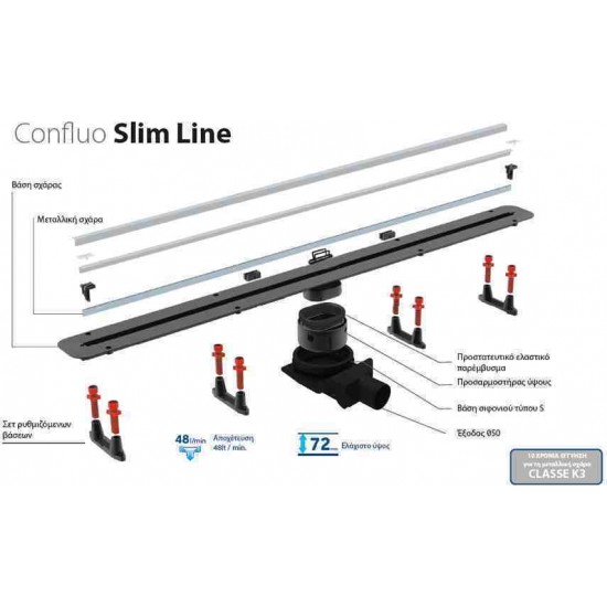 Κανάλι Ντουζiέρας Σιφών Confluo Premium Slim Line 650 65cm Ανοξείδωτο Χρωμέ